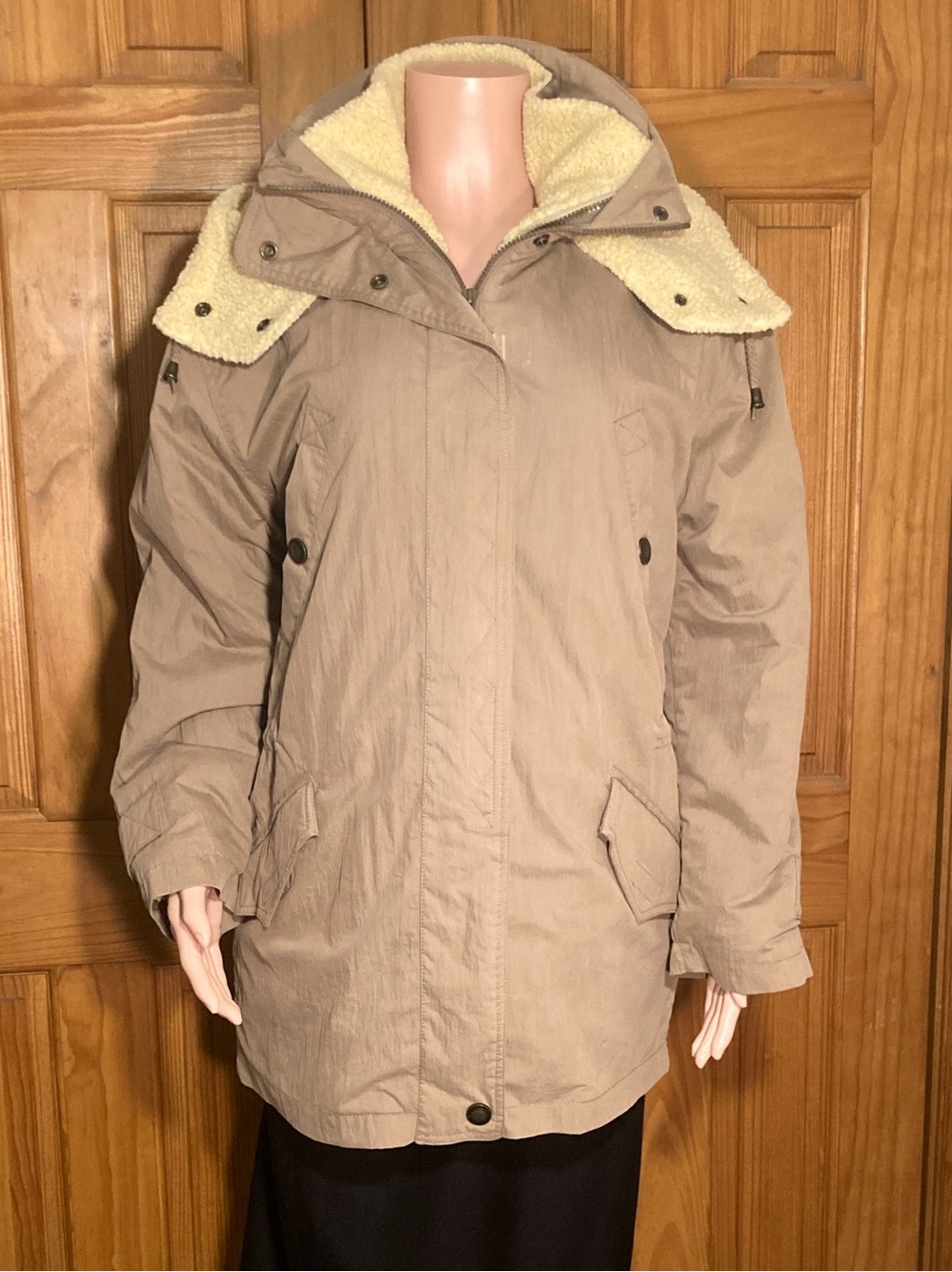 NWOT Mulberry Street Vintage 80s 90s Coat Inner and Outer Hooded Jacket Tan Sz M